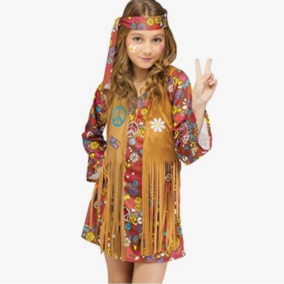 THE GROOVY 60'S PEACE AND LOVE ❤️ HIPPIE 2PC COSTUME SIZE SMALL (4-6) 🌟EUC🌟 - Picture 15 of 16